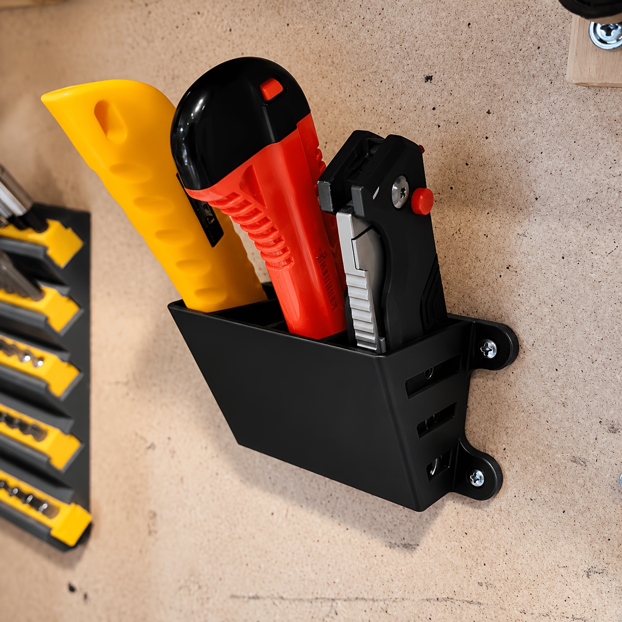 Workshop Tools Knife - Wandmontage vier-vakjes messenhouder, gereedschapswandmes-organizer opbergdoos, garage-werkplaats