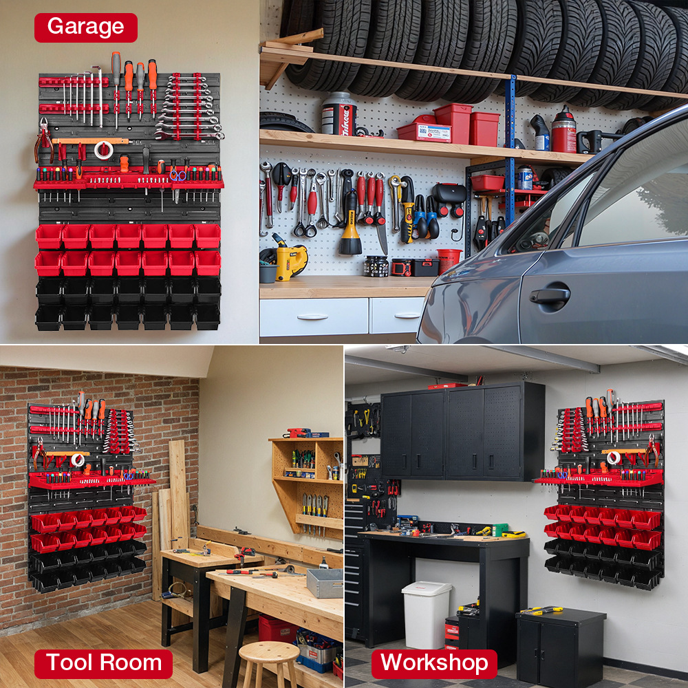 Workshop Tools Shelf - Gereedschapswandrek Gereedschapshouders 28 stapelbare dozen Wandgemonteerd