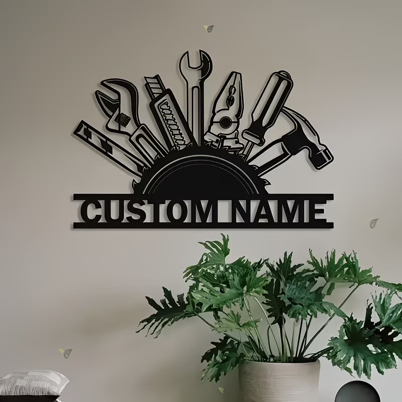 Workshop Tools With Name - Op maat gemaakte metalen gereedschaps-wanddecoratie -